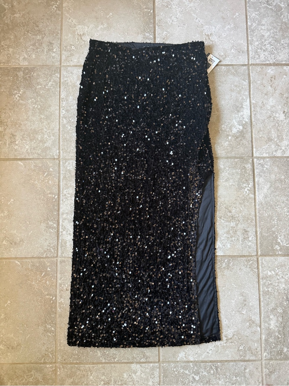 Black Sequin Pencil Skirt with Side Slit